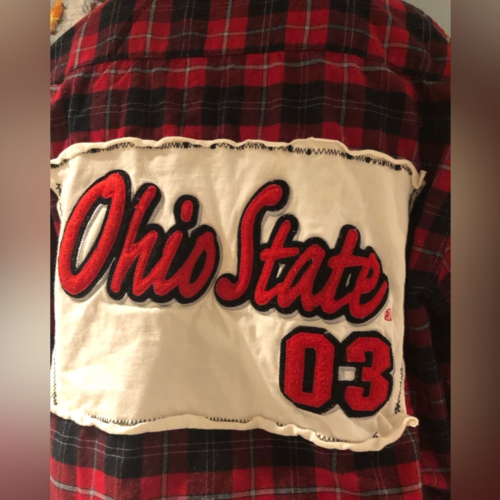 Vintage flannel plaid oversized boyfriend shirt. Ohio State